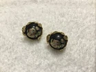 Vintage Costume Jewelry Black Gold Clip On Earrings Flowers