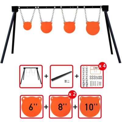 Highwild Shooting Target Stand With Chain Mounting Kit + 8 AR500 Steel Gong Targets