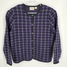 Vintage Field Manor Merino Wool Cardigan Sweater Purple Gray Women’s Size L