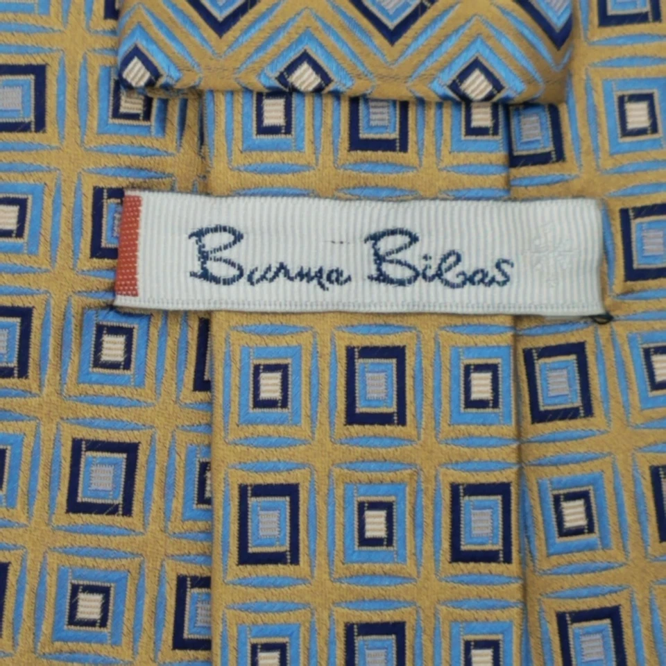 Бирма Bibas шелковый галстук желтый черный геометрический 100% шелк - Изображение 3 из 4