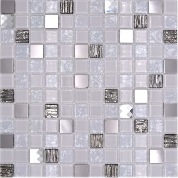 Glasmosaik Weiß Silber Edel KüChe Wand Wc Bad Fliesenspiegel WB63-CM-424| 1Matte-image