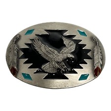 Siskiyou Feathers Bald Eagle Belt Buckle Ag-87 Silver Black Metal 1980  s VINTAGE