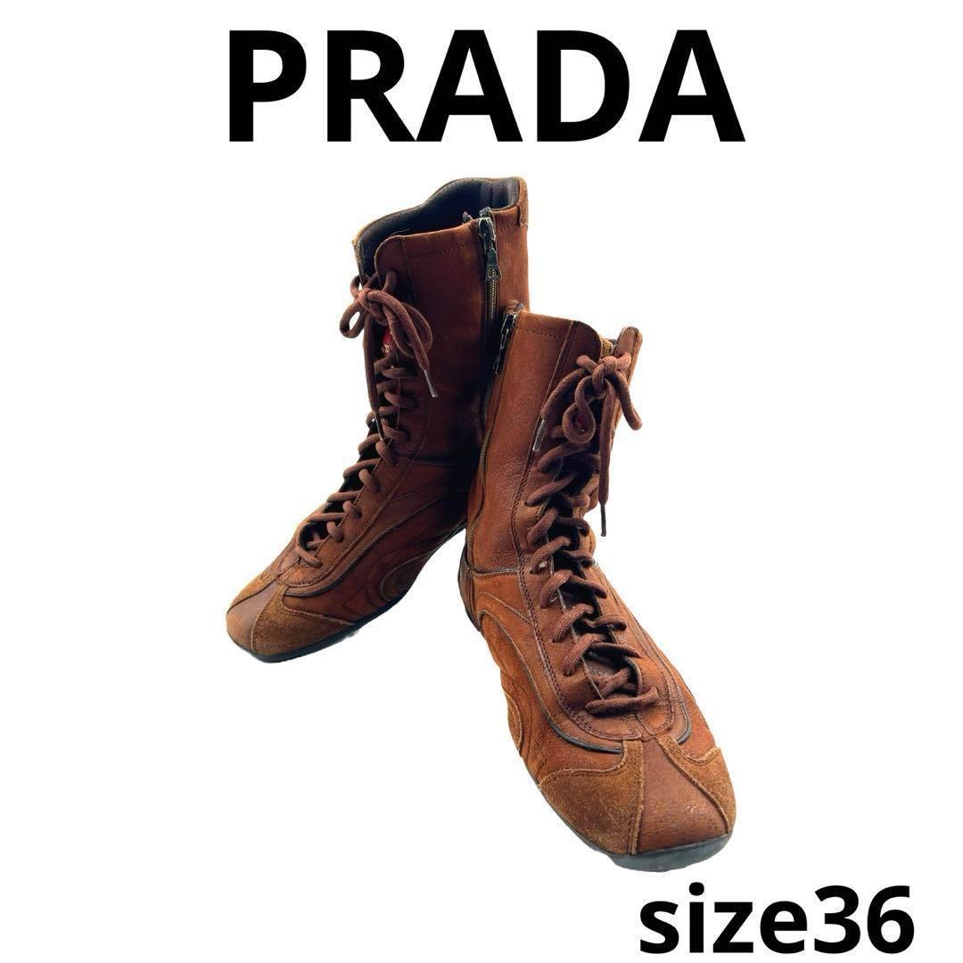 PRADA SPORT Authentic Women Shoes Lace-up Boots Leather PRADA SPORT Authentic Women Shoes Lace-up Boots Leather