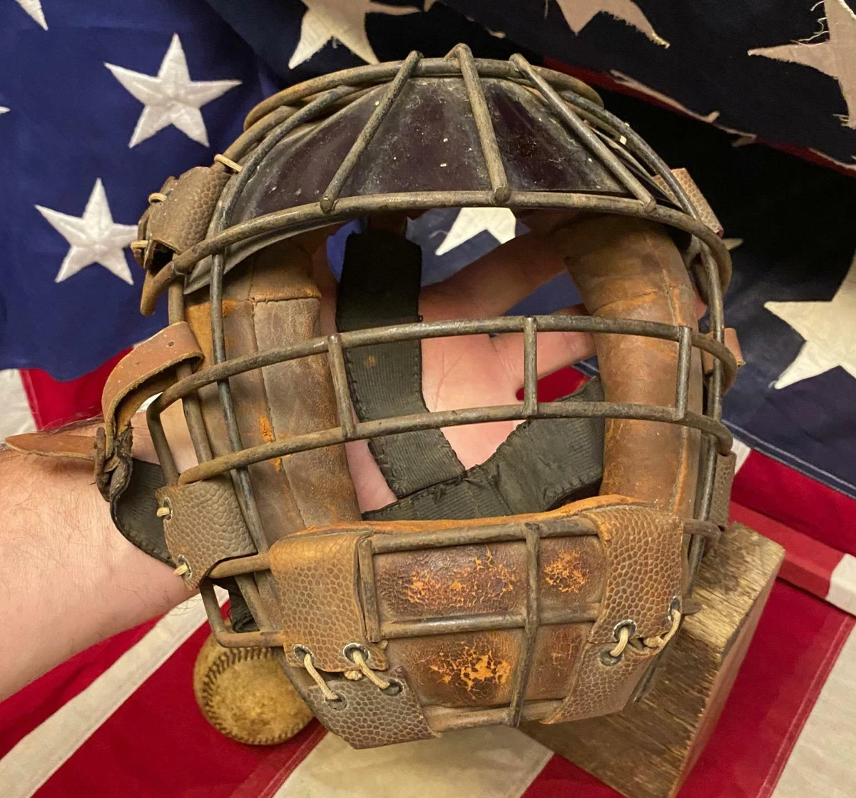 Vintage 1930s Bilt Rite Baseball Catchers Face Mask w/Top Sun Visor Antique