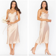 SHOW ME YOUR MUMU Verona Cowl Slip Dress Champagne Luxe Satin {B37}