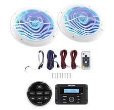 KICKER KMC3 Digital Media Receiver w/Bluetooth Remote 2 6.5" White LED Speakers