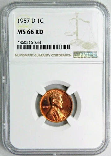 1957 D - NGC MS66RD - Lincoln Wheat Cent - Very Clean Coin