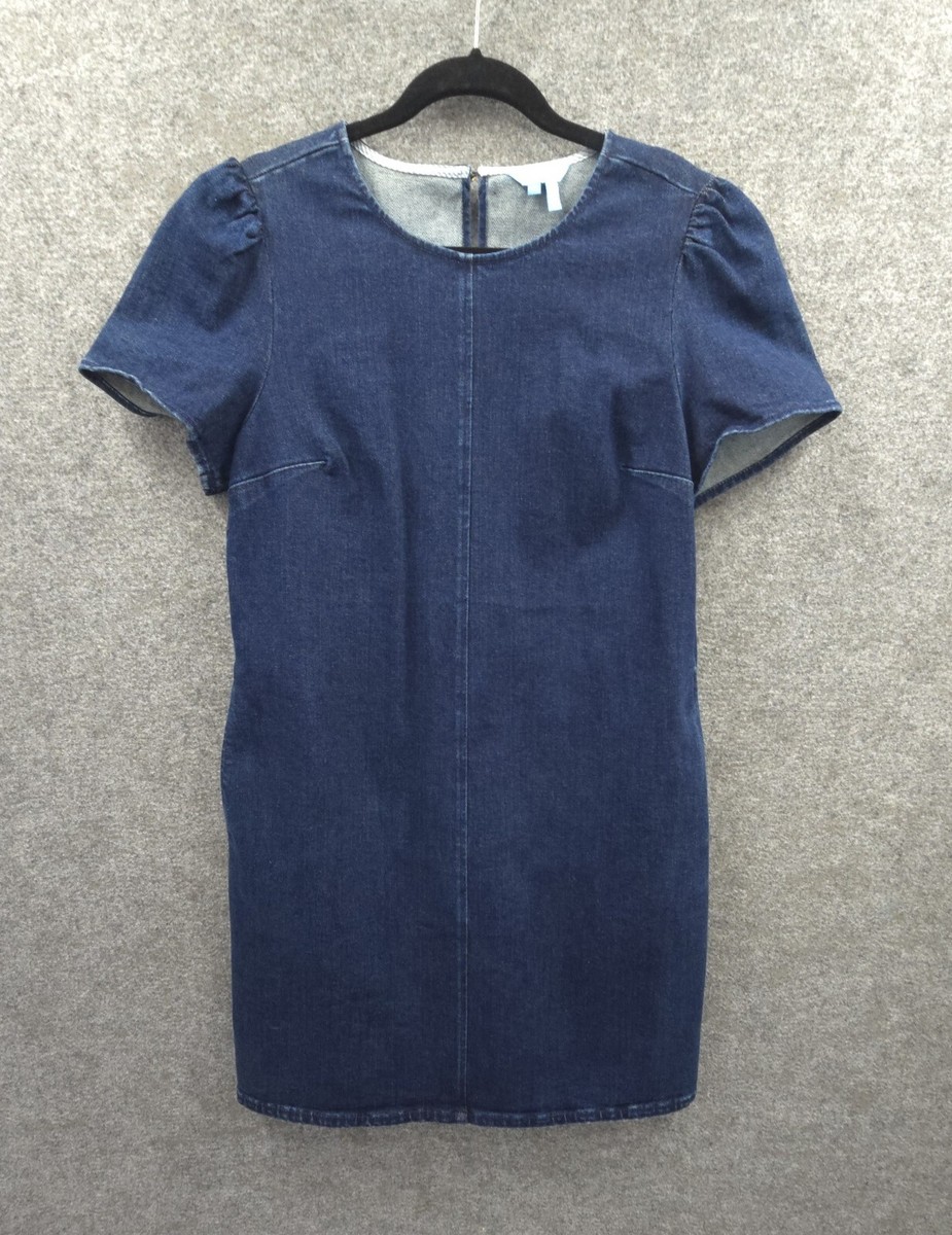 Draper James Denim Dress Womens 12 Short Sleeve Pockets Stretch Blue Knee  Length