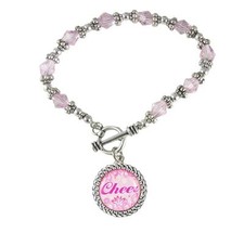 Cheer Pink Silver Facet Cut Beaded Bracelet Girls Jewelry Cheerleader Squad