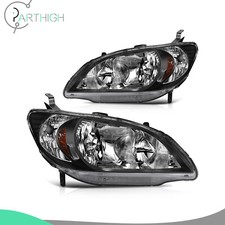 For 2004-2005 Honda Civic Black Headlights Assembly Kit Headlamps Pair Replace