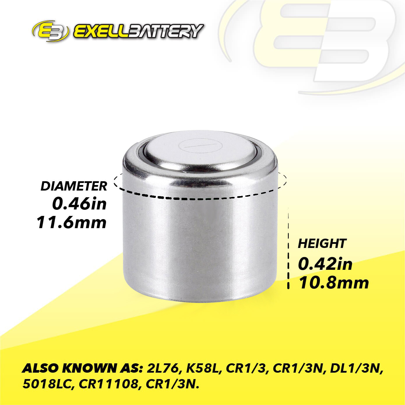 Exell Battery CR1/3N Fits Sig Sauer Trigger Guard Laser for P238, P938