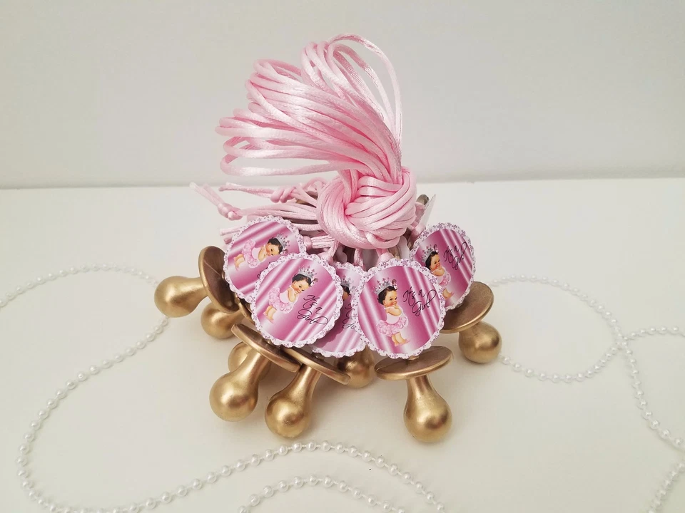 12 Princess Pacifier Necklace Baby Shower Favor Prize Game Its a Girl Decoration - Image 3 of 4