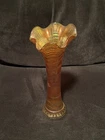 Vintage Fenton Carnival Glass Iridescent Marigold Swung Fine Rib Vase 11” #hse