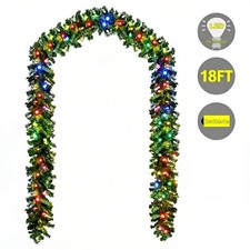 18ft Christmas Garland with Lights Colorful Stairs Front Door Home Fence Outdoor