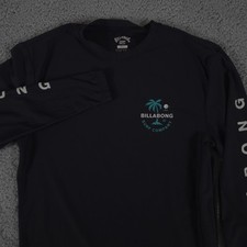 Billabong Shirt Mens Small Black Rash Guard Loose Fit UV Surf UPF 50 Spellout