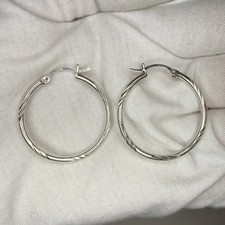 925 Sterling Silver Diamond Cut Hoop Earrings 30mm Lightweight Pair
