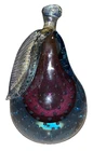 Vtg Italian Murano Hand Blown Blue/Red Bubble Glass Pear Paperweight Bookend 6”
