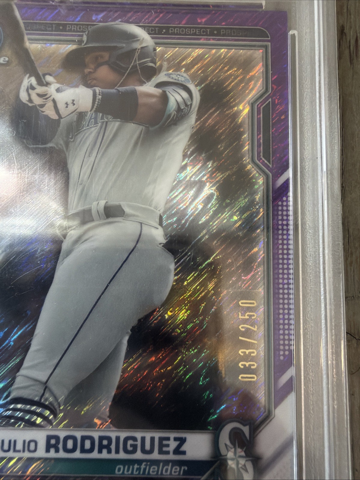 2021 Bowman Chrome Julio Rodriguez BCP231 Purple Shimmer Refractor /250 PSA 10 view 2