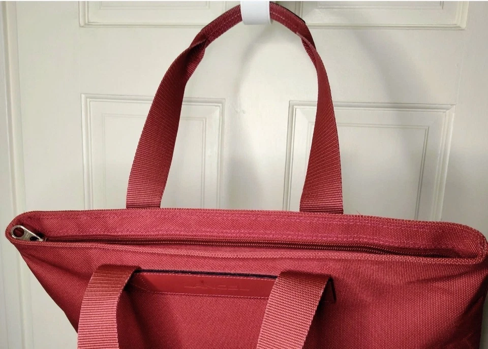 Lancel Paris 勃艮第红色托特包随身包拉链旅行袋重型复古 — 第 4/4 张图片
