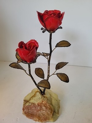 MCM Brutalist Metal Rose Copper Brass Enamel Sculpture