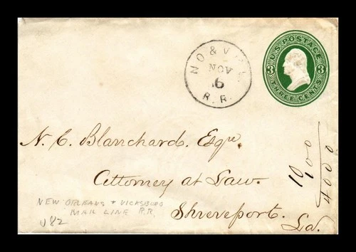 DR JIM STAMPS US COVER RARE NEW ORLEANS & VICKSBURG RAILROAD CANCEL