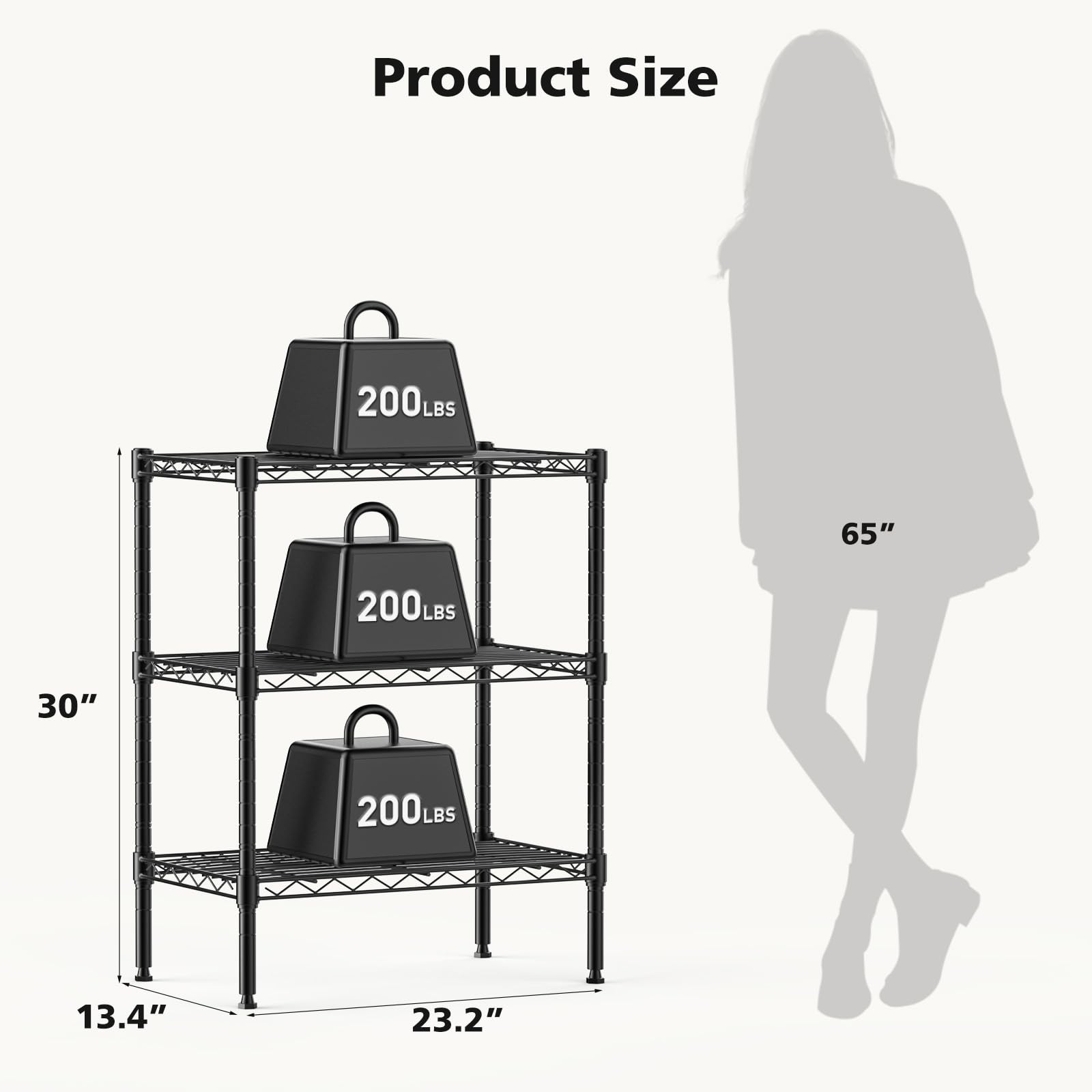 3-Tier Metal Wire Storage Shelves, Adjustable Standing Storage Rack ...