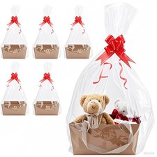 5 PCS Brown Basket For Gifts Empty DIY Bulk Kit Handles Bow Market Tray 12x9 In