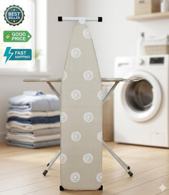 Full Size Ironing Board 53x14, T-Leg Adjustable Steel Frame Beige