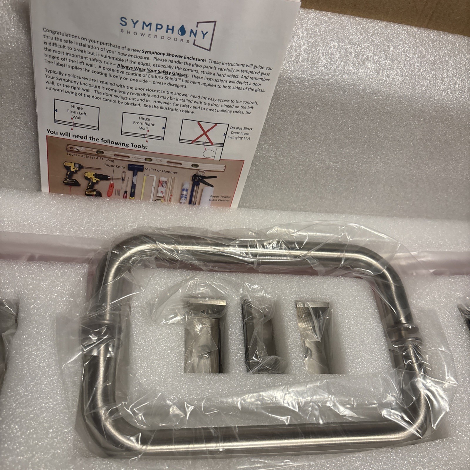 Symphony IHBOX Hinged Shower Door Hardware Kit in Brushed Nickel New