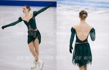 Ice Figure Skating Dress Elasticity Competition Skating Jeweled green