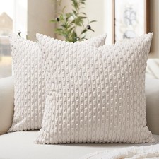 Throw Pillow Covers 18x18 Inch, Set of 2, Soft Corduroy Boho Stripe Decorative