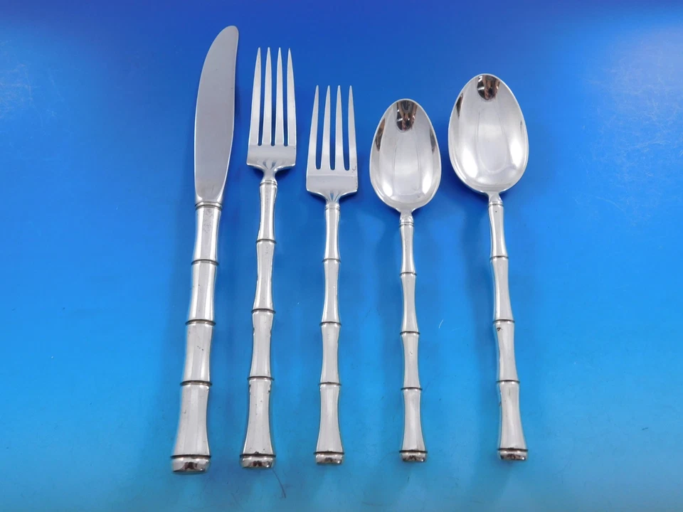 Juego de cubiertos Mandarin by Towle de plata de ley 8 servicio 45 piezas bambú Foto 2 de 4