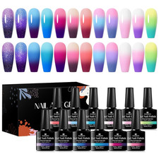 12 Colors Color Changing Gel Nail Polish Set Glitter Blue Purple Temperature Moo