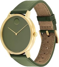 Movado Face Green Leather Strap Gold 41mm Swiss Watch 3640118