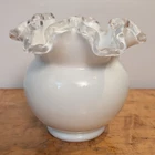 Fenton Silver Crest Cased Glass WHITE VASE Short Vintage EXCELLENT SHAPE!