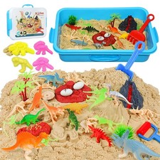 Dinosaur Sensory Bin with Lid - 2.64lbs Sand, Archaeology Tools, Dino Figures...
