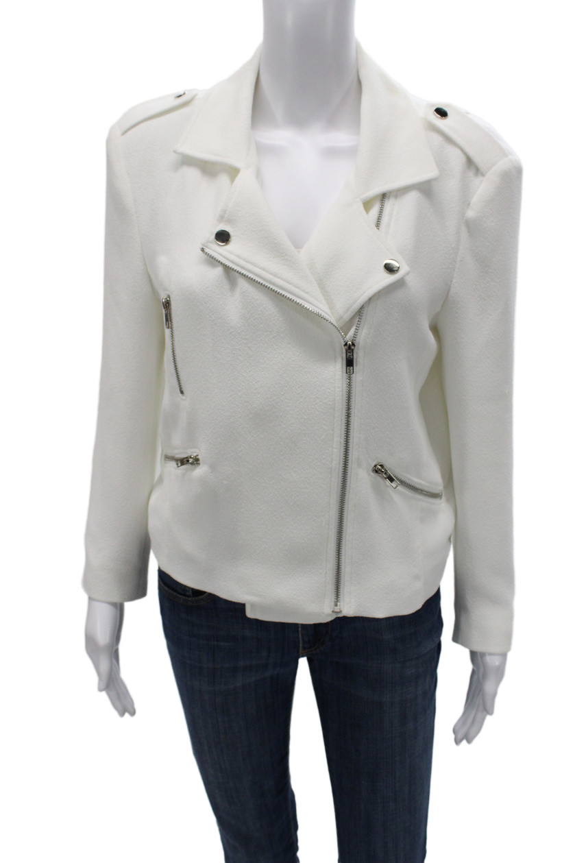 Generation Love Womens Biker Motorcycle Jacket White Snap Long Sleeve Size LFree Shipping in US $100+ Orders | $6.95 Orders Below