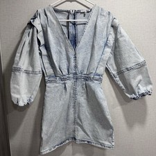 Fashion Nova Small Denim Dress Acid Wash Deep V neck exposed back zipper western