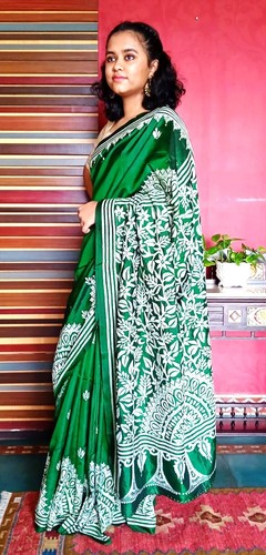 Exclusive Indian Pure Silk Saree Authentic Kantha Hand Embroidery Sari - 第 3/4 張圖片