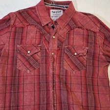 Levis Vintage Pearl Snap Button Shirt Men's Medium Red Plaid Long Sleeve