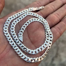 Mens Real 925 Sterling Silver Italy Flat Cuban Link Chain Necklace 6MM 18-24"