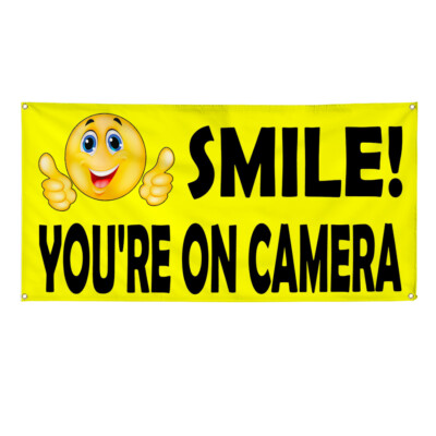 Vinyl Banner Multiple Sizes Smile You Are on Camera Hobbies Photography Outdoor