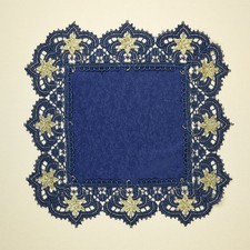 Deckchen "Verena" Plauener Spitze blau-gold Tischdeko Sterne SONDERPREIS