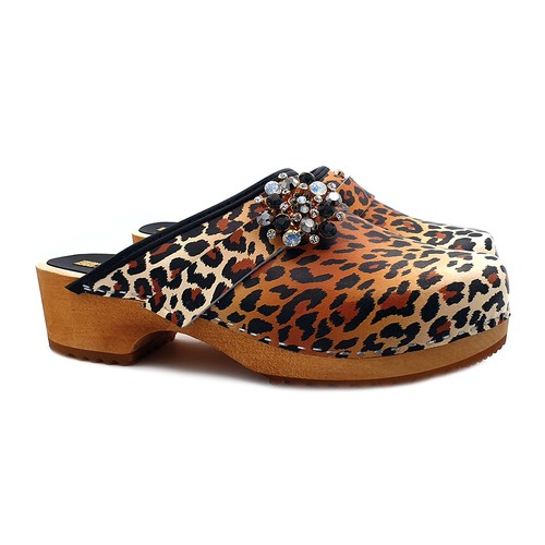 Zuecos De Mujer Suecos Leopardo/Negro | De Cuero Hecho En Italia - G6478 - Imagen 6 de 16