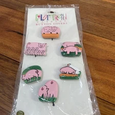 Button Covers Pig & Piglets Farm Fun - Lot 6 Vintage