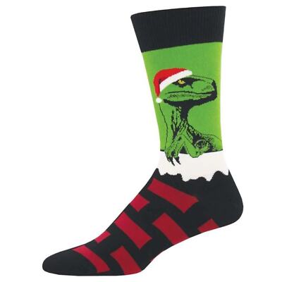 SockSmith Mens M 10-13 Multicolor Raptor Claus Crew Socks Christmas NWT