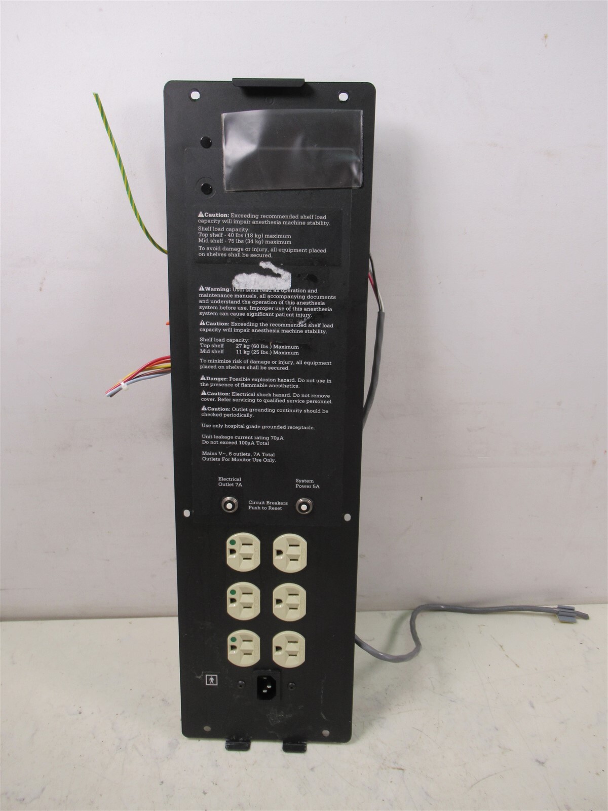 Ohmeda Modulus II Anesthesia System 6 Outlet Power Strip Panel