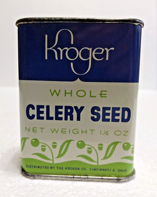 Vintage KROGER CELERY SEED Metal Spice Tin - No Dents & Great Color