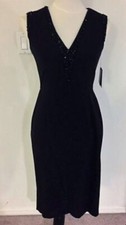 VINCE CAMUTO Black Plunging Bling V-Neck Beaded Cocktail Dress (Size 4) NWT $148