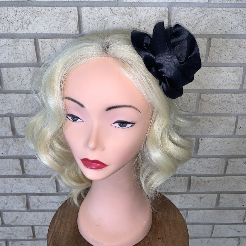 Ooak Taissa Lada Black Satin Flower Hair Clip Beaded Rhinestone Cluster